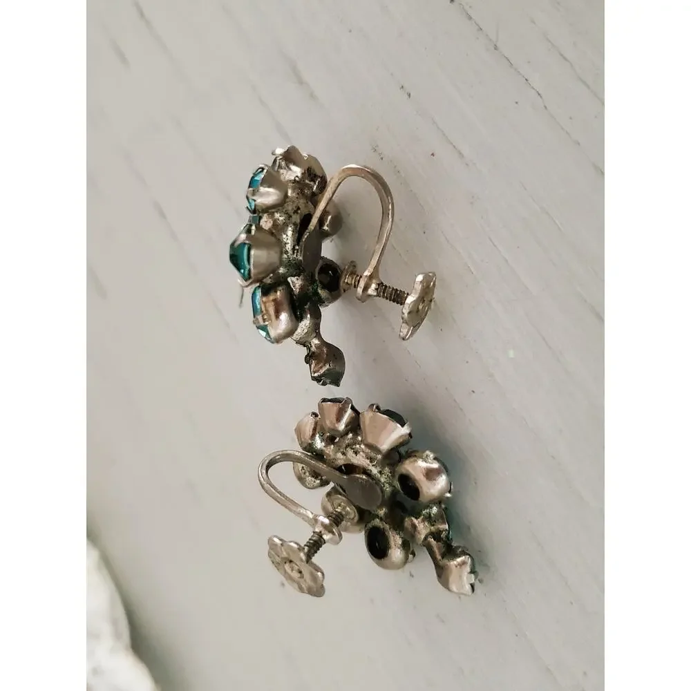 Vintage Pair of Blue and Gold Tone Clip On Earrings